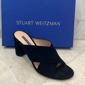 Stuart Weizmann Women’s Galene Block Heel Sandal Size 8.5M Black Suede.